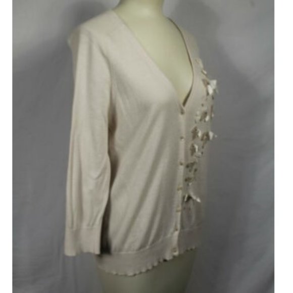 Cyhthia Rowley Beige V-neck Cardigan Sweater XL - Picture 2 of 4